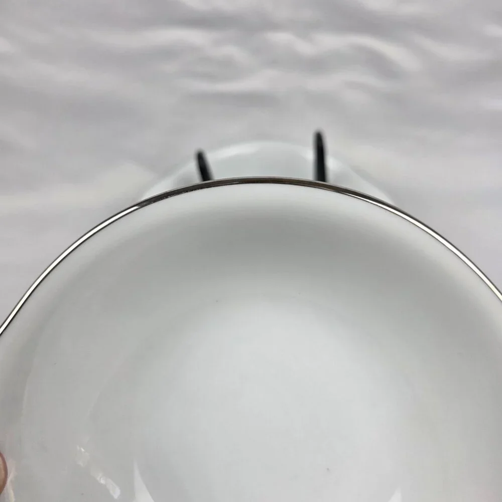 FOUR Noritake Fremont #6127 Lugged Cereal Bowl White with Platinum Trim
